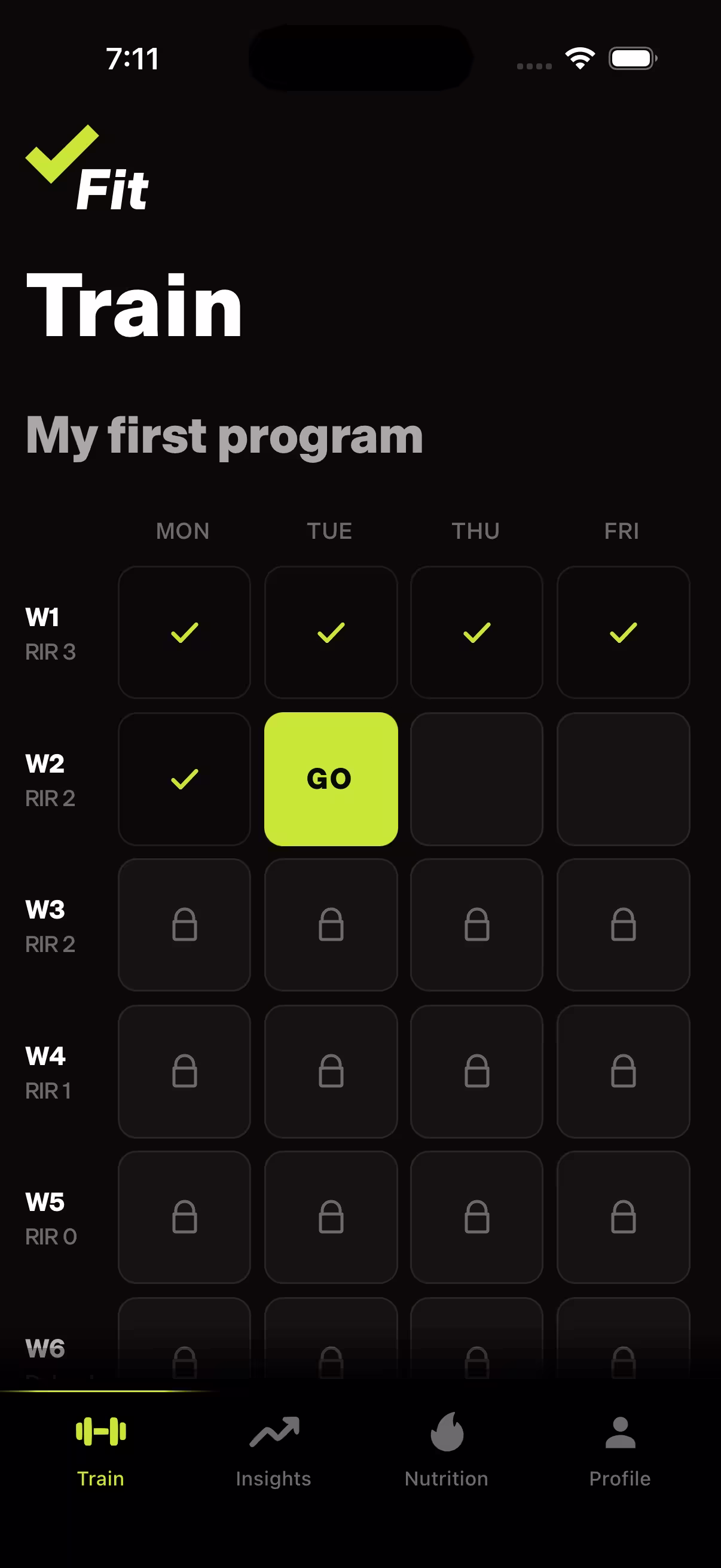 Schedule screen