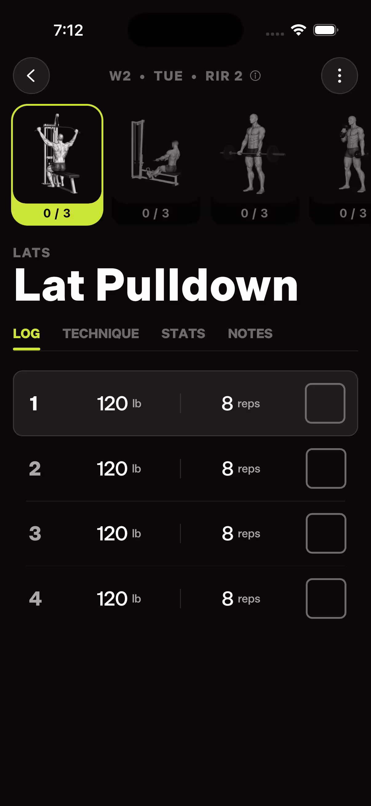 Checkfit workout logging screen