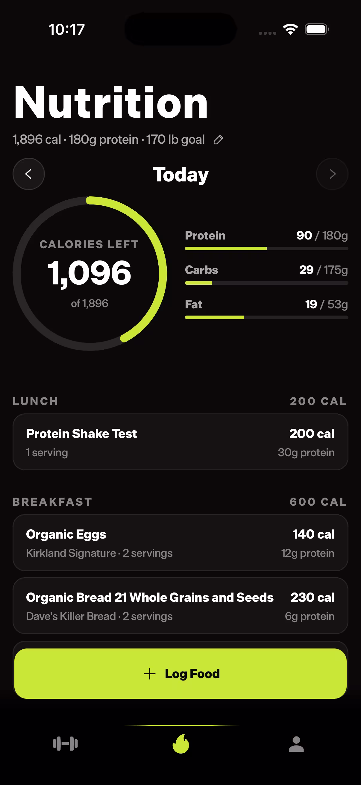Stay on target nutrition screen